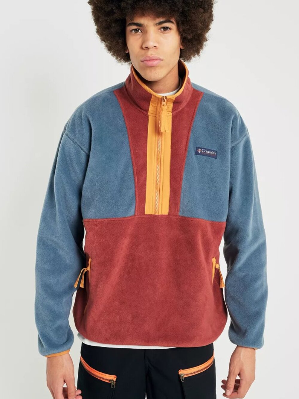 Columbia Women's Grey Red Color-block Originals Rust Fleece Pullover Jacket Sz M
